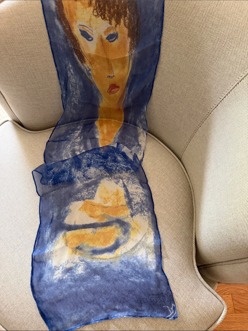 La Boutique des Musées du Monde 100% Silk Art Print Scarf - Blue & yellow